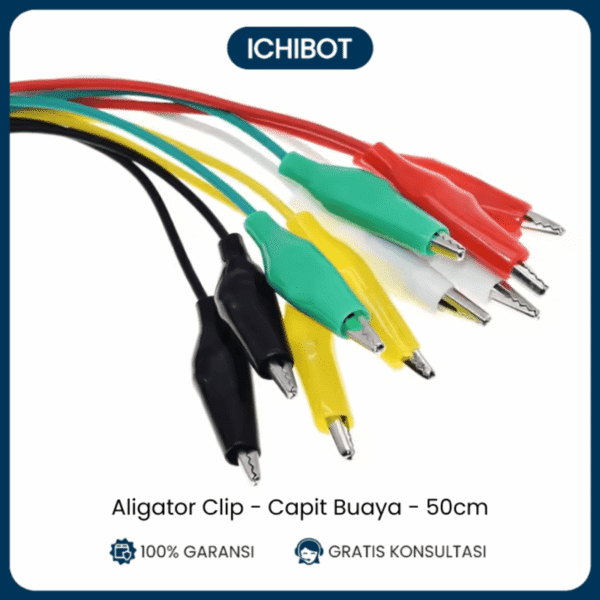 Aligator Clip Connector Konektor Capit Buaya - Merah/Kuning/Putih/Hitam/Hijau - 50cm