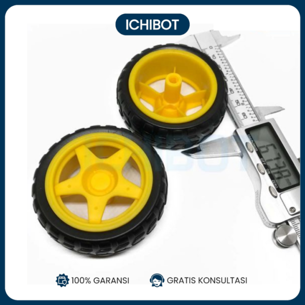 Roda Kuning 65mm Diameter Karet untuk Motor DC TT Gearbox Robot
