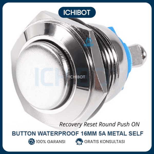 Tombol Push Button 16mm Waterproof Metal Self Reset Round Bulat