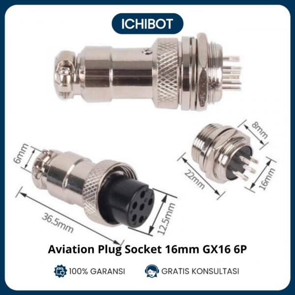 Aviation Plug Socket 16mm GX16 6P Connector Plug + Socket