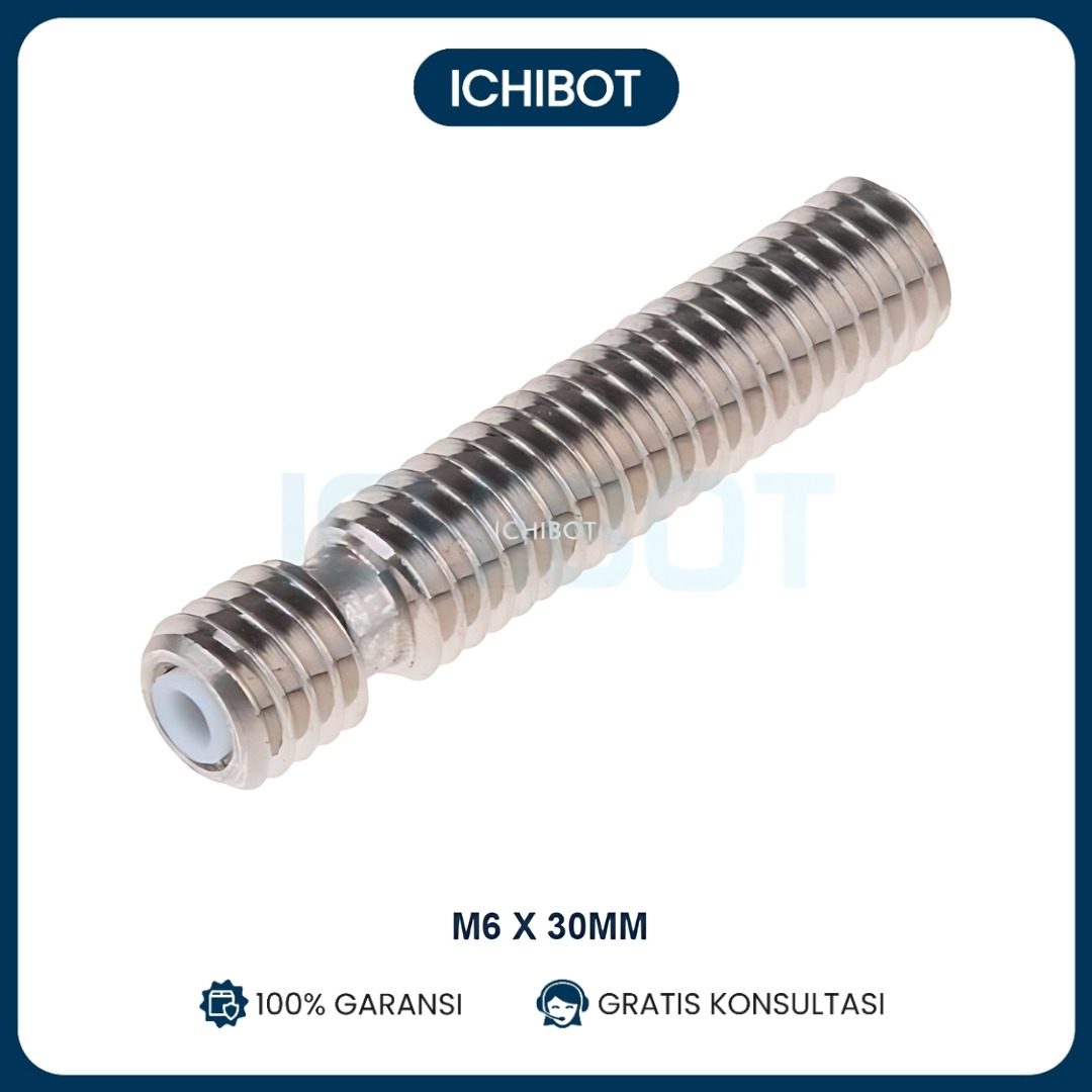 M6 30mm Length 3D Printer Throat Teflon MK8 Panjang Stainless Groove