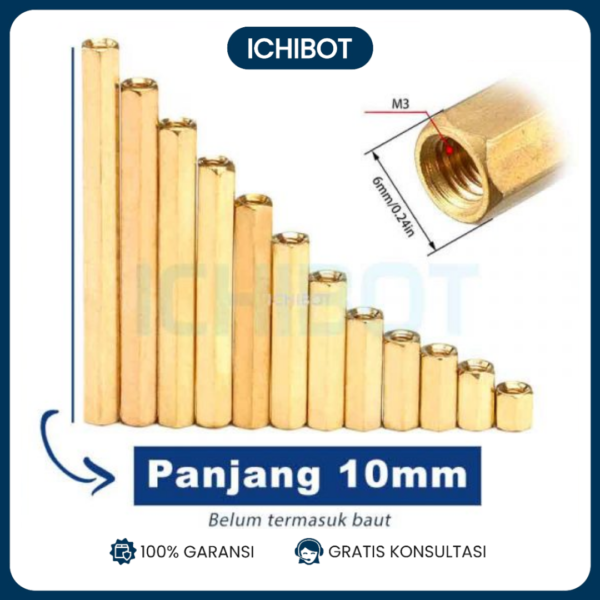 Spacer 10mm Female-Female Besi Kuningan M3 Hexagonal PCB Standoff