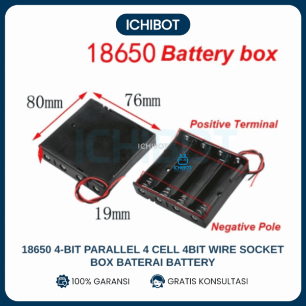18650 4-bit Parallel 4 Cell 4bit wire Socket Box Baterai Battery