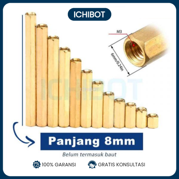 (10pcs) Spacer 8mm Female Female Besi 8 mm Kuningan Copper hexagonal