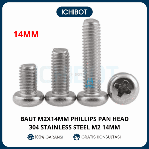 (10pcs) 14mm Baut M2x14mm M2 Phillips Pan Head 304 Stainless Steel
