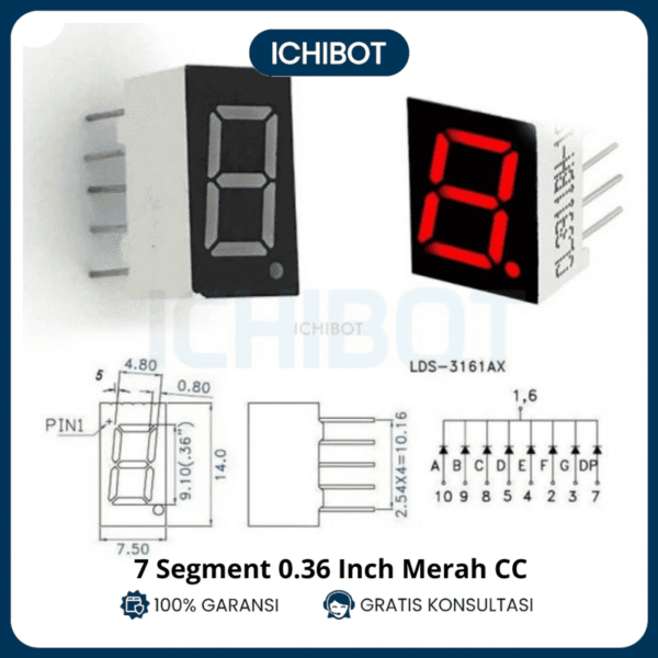 7 Segment 0.36 inch LED Display Single Merah Red CC Common Cathode