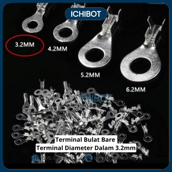 (10pcs) Cold Pressed Terminal Bulat Bare Terminal Diameter Dalam 3.2mm
