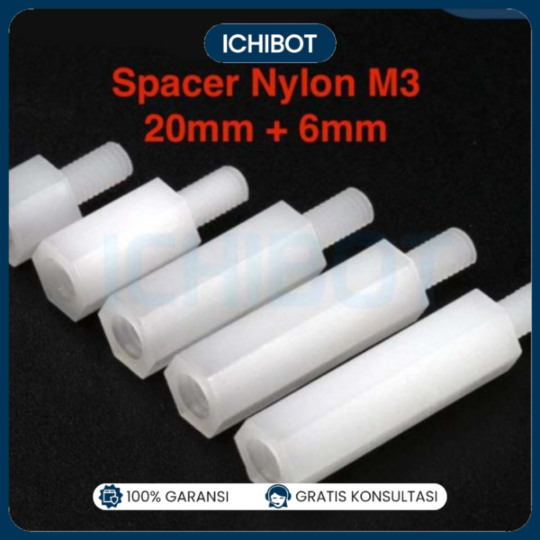 20mm Spacer Plastik M3 Panjang 20mm + 6mm