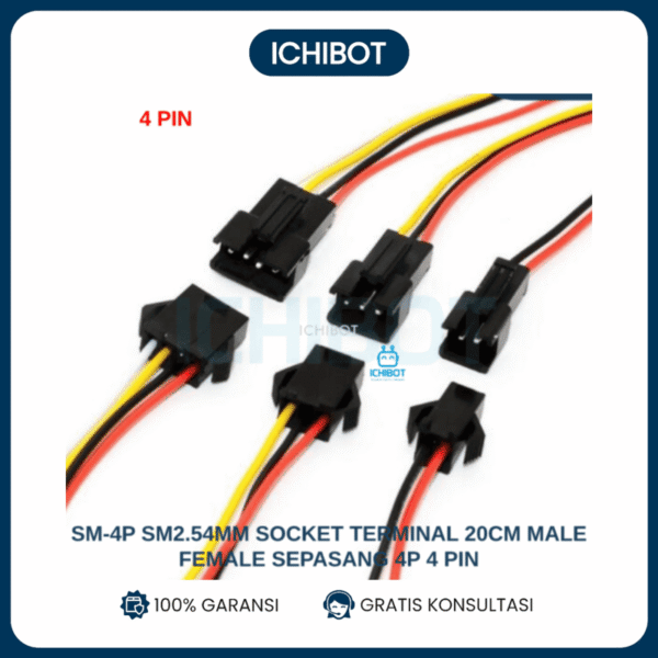 SM-4P SM2.54mm Socket Terminal 20cm Male Female Sepasang 4P 4 PIN