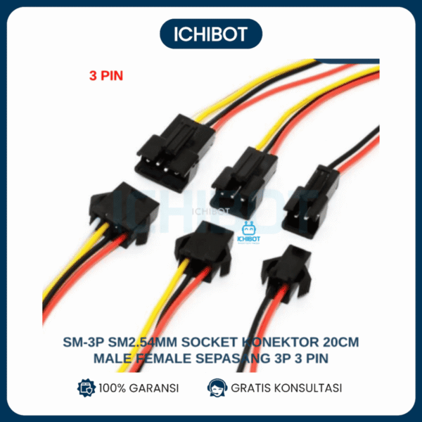 Konektor SM-3P SM2.54mm 20cm Male Female Sepasang 3-Pin Socket