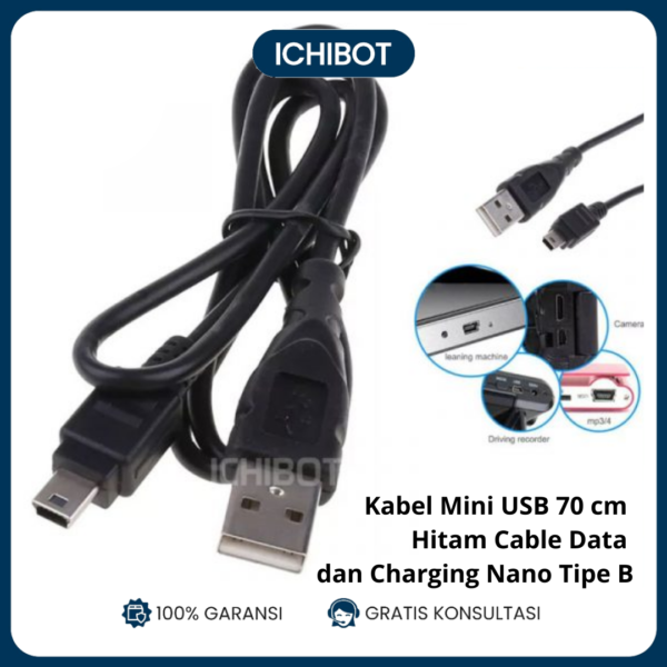 Kabel Mini USB 70 cm Hitam Cable Data dan Charging Nano Tipe B