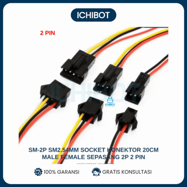 Konektor SM-2P SM2.54mm 20cm Male Female Sepasang 2-Pin Socket