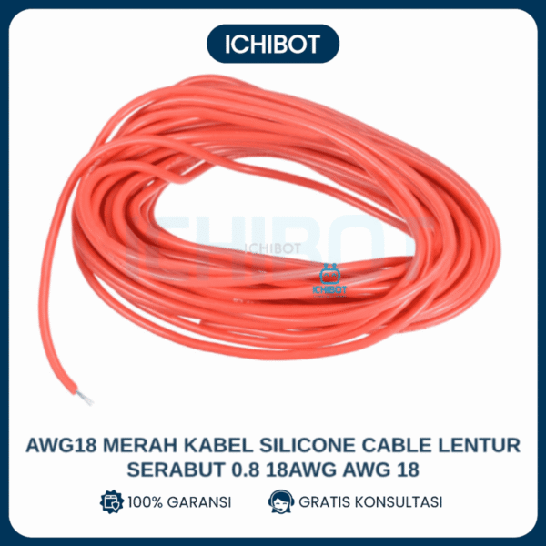 AWG18 Merah Kabel Silicone Cable Lentur Serabut 0.8 18AWG AWG 18