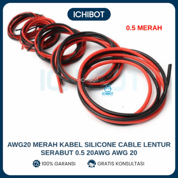 Kabel Silikon AWG20 Merah Serabut Lentur 0.5mm2 Wire 20AWG