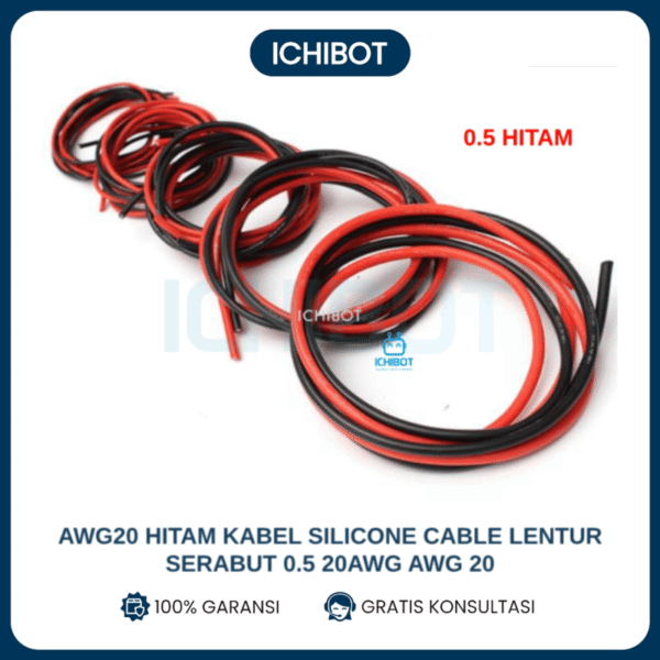 Kabel Silikon AWG20 Hitam Serabut Lentur 0.5mm2 Wire 20AWG