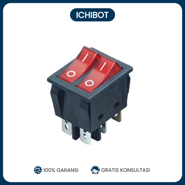 Saklar AC 250V 16A Double KCD4 6P dengan Lampu Indikator Merah