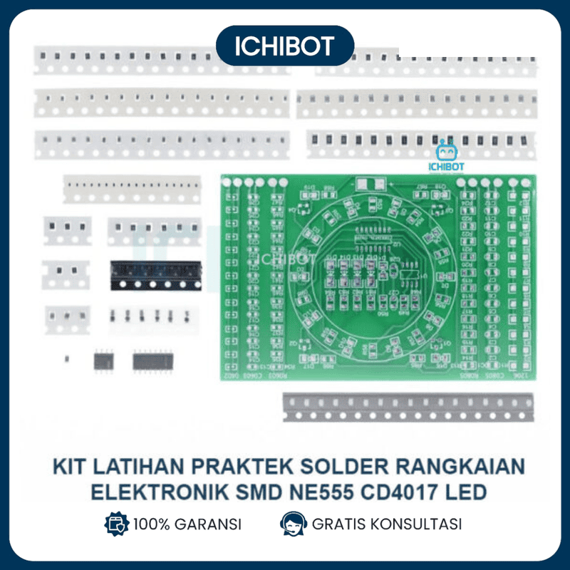 Kit Latihan Praktek Solder Rangkaian Elektronik SMD NE555 CD4017 LED