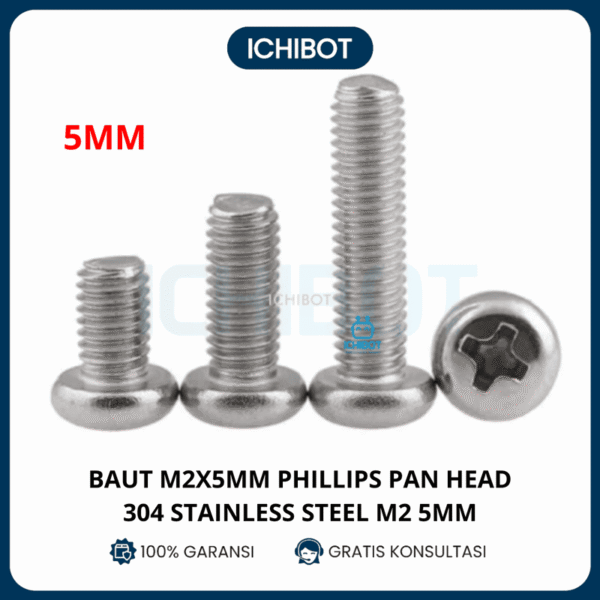 (10pcs) 5mm Baut M2x5mm M2 Phillips Pan Head 304 Stainless Steel