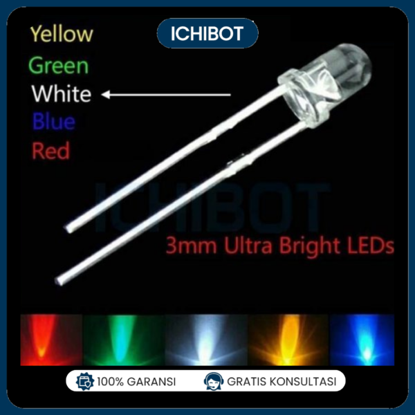 (10pcs) LED 3mm Superbright Transparant - Putih White