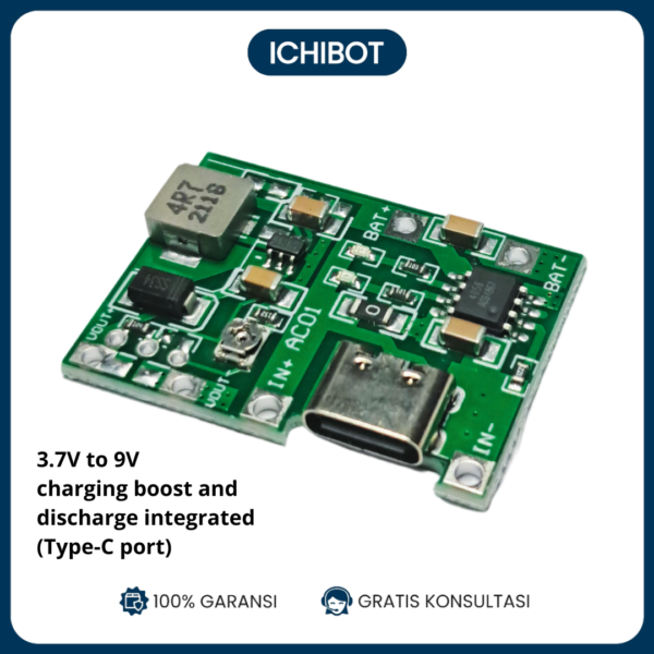 TP4056 + Step Up Charger Baterai Li-ion 18650 3.7V to 5-9V 2A Type-C Port