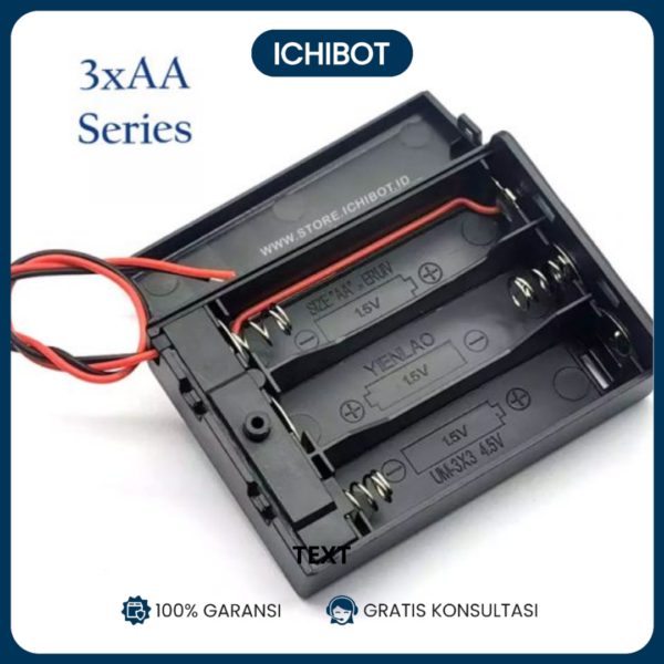 Baterai Holder Socket 3 x AA dengan Cover dan Saklar 3xAA