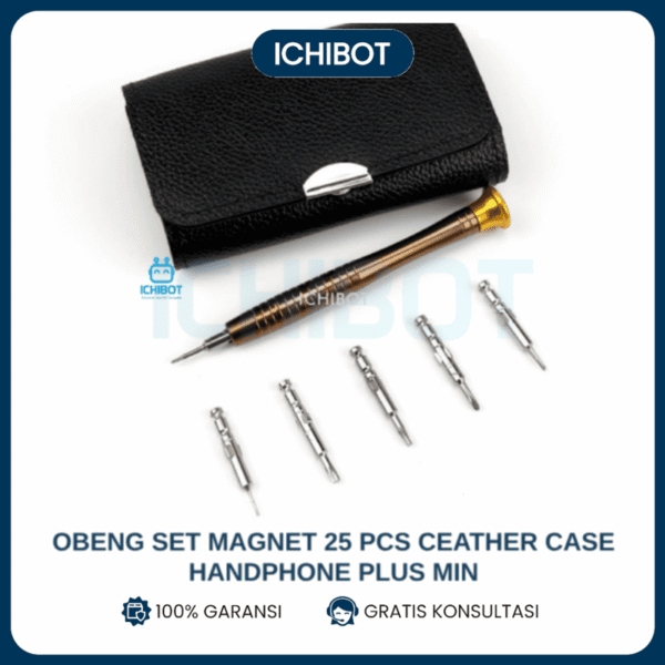 Obeng Set Magnet 25 Pcs Ceather Case Handphone Plus Min