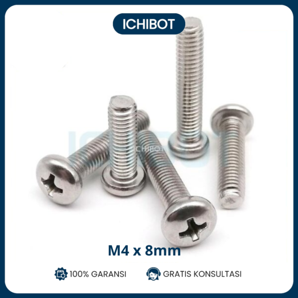 (10pcs) Baut M4x8mm Plus 4mm Round 8mm 8 mm Head Screw M4 Stainless Steel