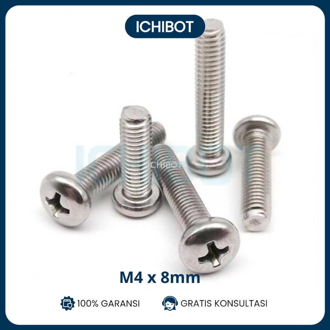 Baut M4x8mm Plus 4mm Round 8mm 8 mm Head Screw M4 Stainless Steel