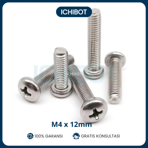 (10pcs) Baut M4x12mm Plus 4mm Round 12mm 12 mm Head Screw M4 Stainless Steel