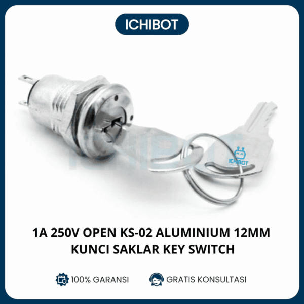 1A 250V Normally Open KS-02 Aluminum 12mm Kunci Saklar Key Switch