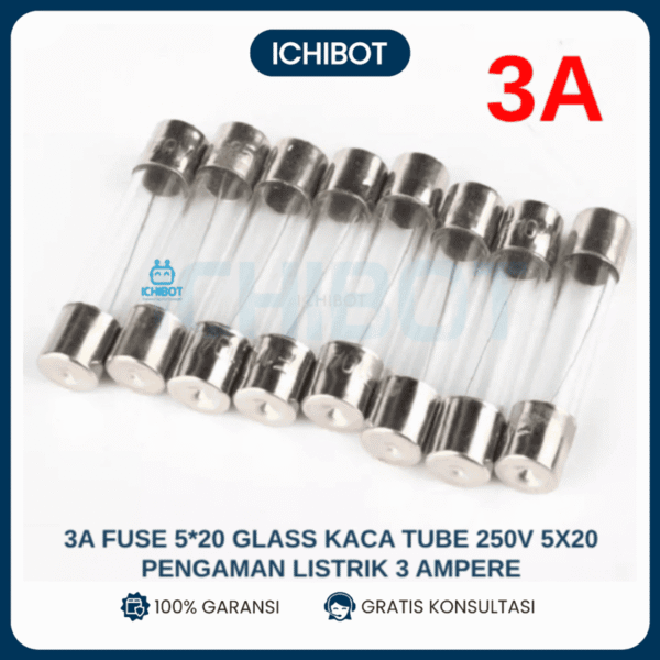 3A Fuse 5*20 Glass Kaca Tube 250V 5x20 Pengaman Listrik 3 Ampere