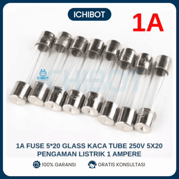 1A Fuse 5*20 Glass Kaca Tube 250V 5x20 Pengaman Listrik 1 Ampere