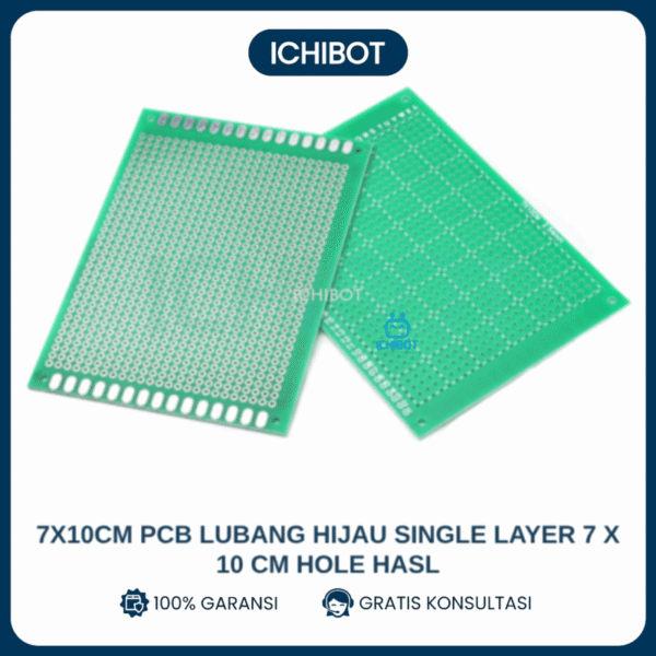 PCB Lubang Single Layer 7x10cm Hijau HASL FR4 Solder Prototype