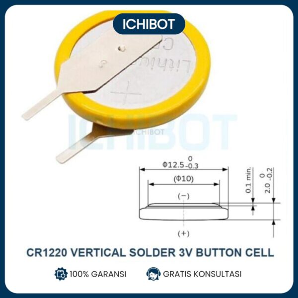 CR1220 Vertical Solder 3V Button Cell Battery Baterai Jam RTC