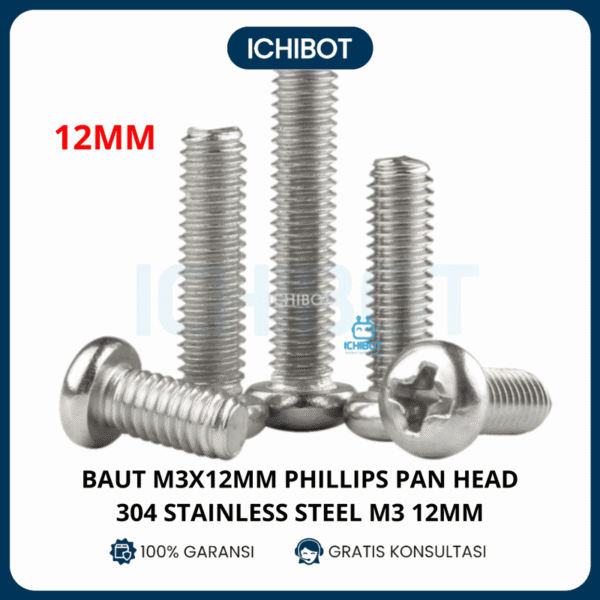 (10pcs) 12mm Baut M3x12mm M3 Phillips Pan Head 304 Stainless Steel