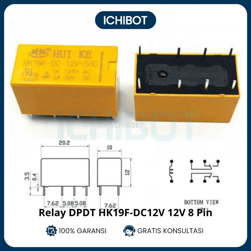 Relay DPDT HK19F-DC12V 12V 8Pin 12 V Kuning 8P 8 Pin HK19F