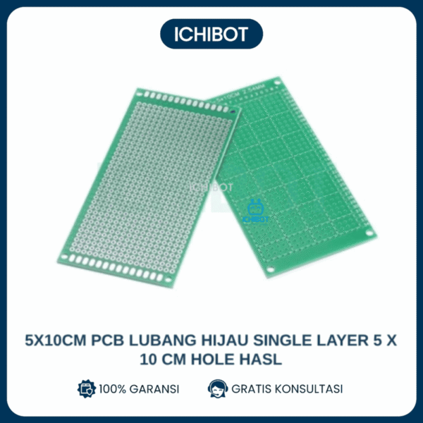 PCB Lubang Single Layer 5x10cm Hijau HASL FR4 Hole Prototype