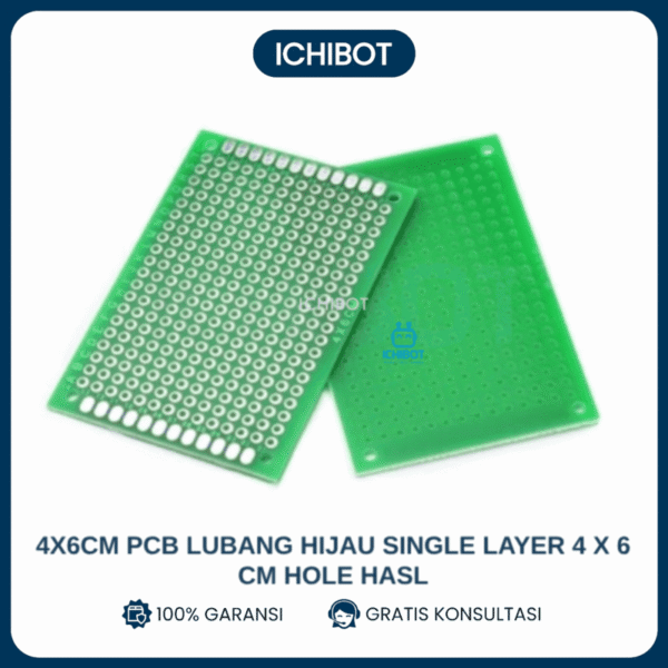 PCB Lubang Single Layer 4x6cm Hijau HASL FR4 Solder Prototype