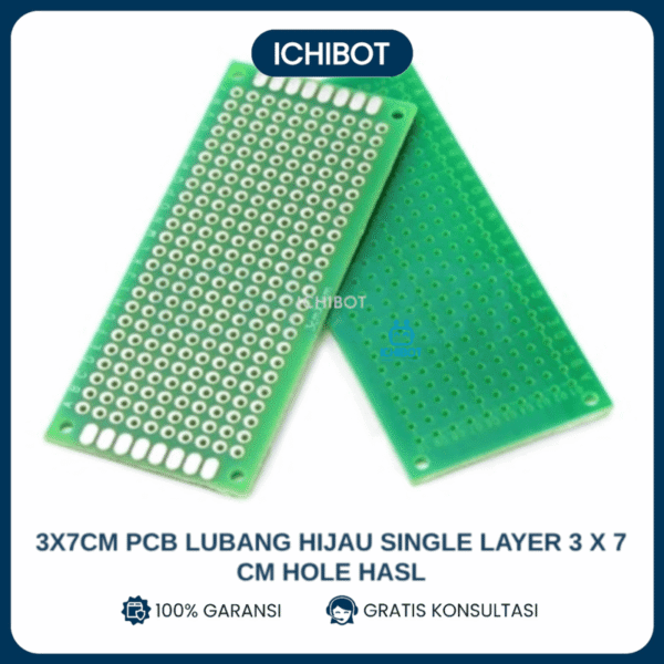 PCB Lubang Single Layer 3x7cm Hijau HASL FR4 Hole Prototype
