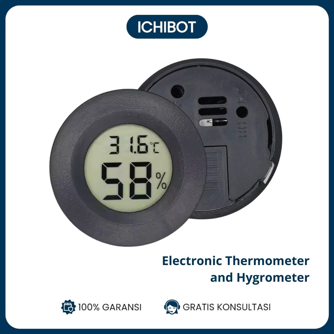 Termometer Hygrometer Mini / Thermometer Digital LCD Bulat Kandang - Hitam