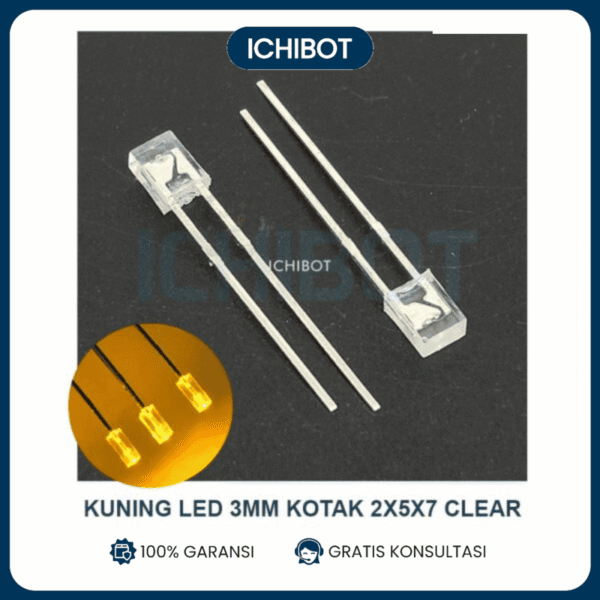 (10pcs) Kuning LED 3mm Kotak 2x5x7 Clear Transparant Yellow