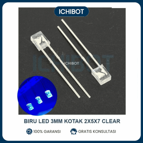 (10pcs) Biru LED 3mm Kotak 2x5x7 Clear Transparant Blue