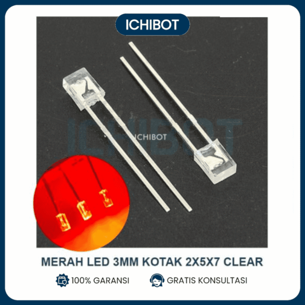 (10pcs) Merah LED 3mm Kotak 2x5x7 Clear Transparant Red