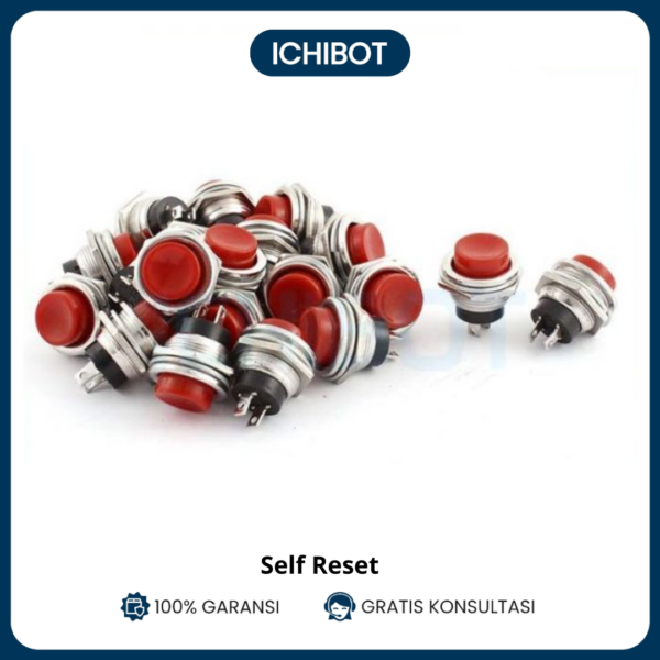 Push Button 16mm DS-212 Metal Self Reset Merah