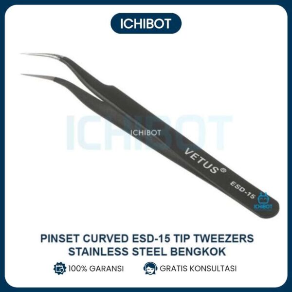 Pinset Curved ESD-15 Tip Tweezers Stainless Steel Bengkok