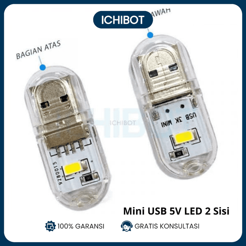 USB LED 5V Cover 5 Volt 5 V Lamp 2 Sisi Warna Putih