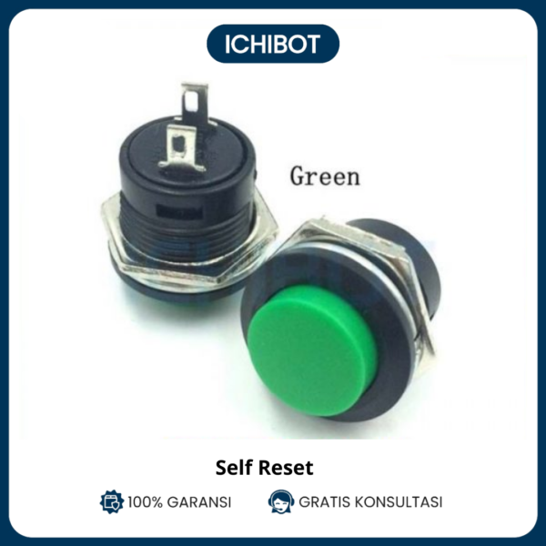 Push Button R13-507 16mm Self Reset Hijau Momentary NO Switch