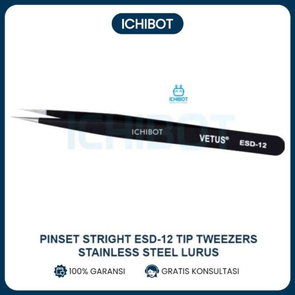Pinset Stright ESD-12 Tip Tweezers Stainless Steel Lurus TU-12B