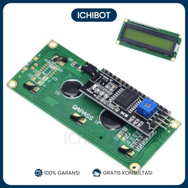 LCD 1602 16x2 Hijau 5V I2C IIC Sudah Tersolder Dengan Modul I2C