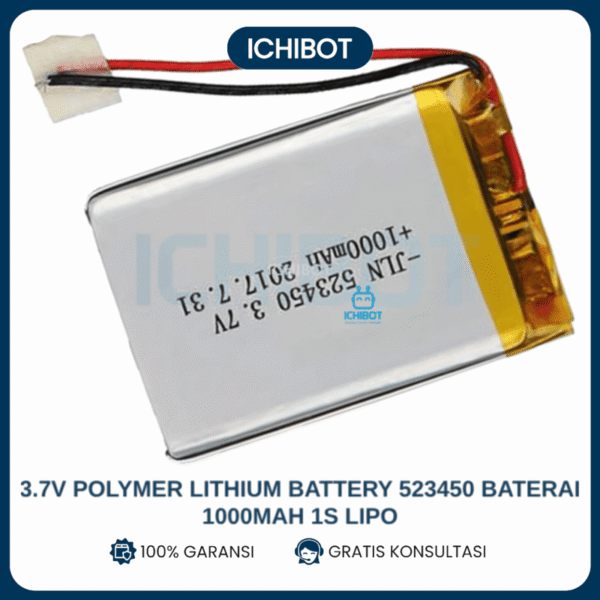 3.7v Polymer Lithium Battery 523450 Baterai 1000mAh 1S Lipo
